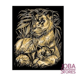 Kras Tekening Senior "Sequin Art" Leeuw & Welp Goud