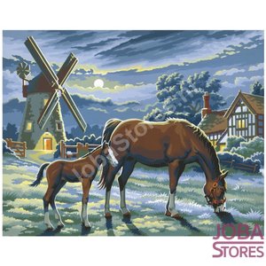 Schilderen op nummer "Sequin Art" Senior Paarden in de avond