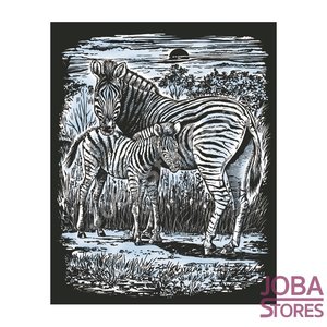 Kras Tekening Senior "Sequin Art" Zebra met veulen Zilver