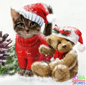 Diamond Painting Kerst Katje en Beertje 40x40cm