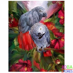 Diamond Painting "JobaStores®" Grijze Roodstaart Papegaai - volledig - 30x40cm