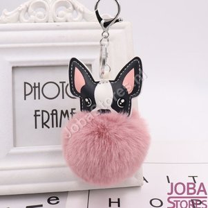 Pom Pom Sleutelhanger Hond Roze