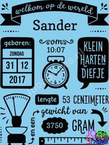 Custom Diamond Painting Geboortebord Blauw