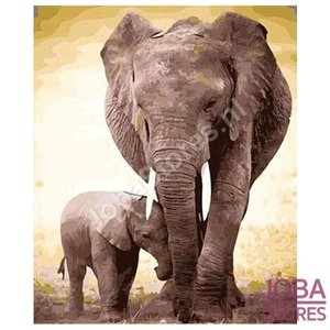 Diamond Painting Olifant met kalf 40x50cm